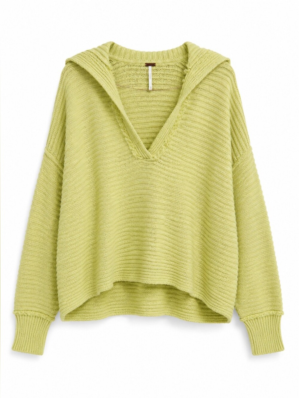 Free People Marlie Sweater Limeade, Oversized Ribbed V-Neck, Lime Green, M Flaw